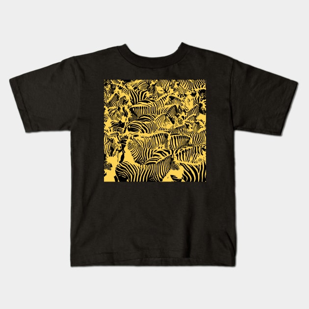 Gold Zebras Pattern Kids T-Shirt by Indie Pop